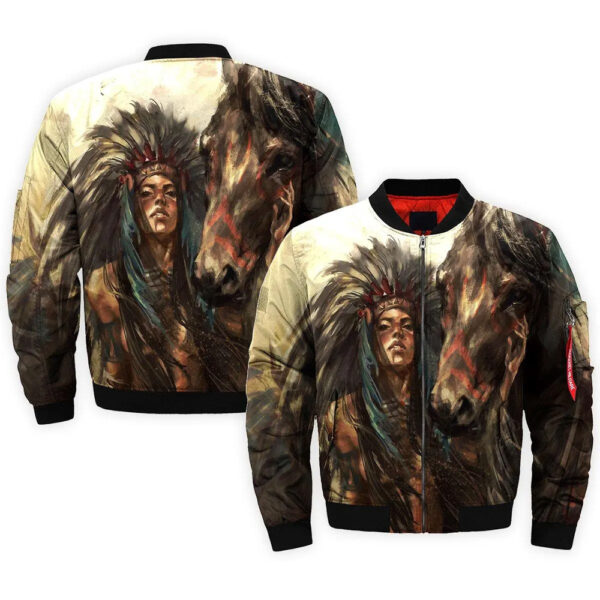 native girl with horse bomber jacket jknative 0067