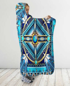 native mandala blue hooded blanket 1