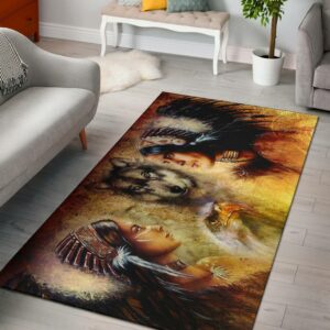 native women with wolf native american area rug no link 1