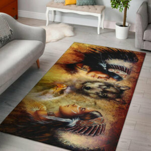 native women with wolf native american area rug no link 2