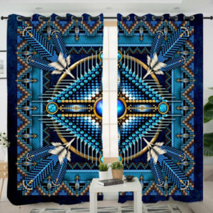 naumaddic arts blue native american design living room curtain 1
