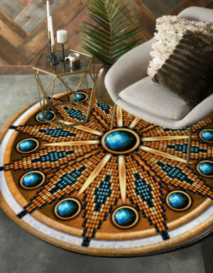 naumaddic arts blue stone rosette native american design round carpet 1