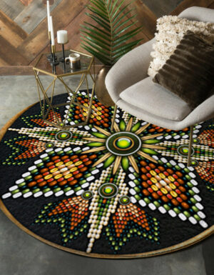 naumaddic arts green orange cross rosette native american design round carpet 1