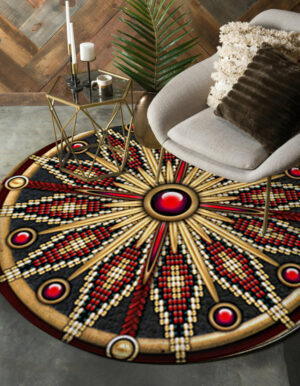 naumaddic arts red stone dark gray native american design round carpet