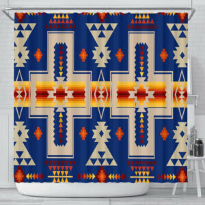 navy native tribes pattern native american shower curtain 1
