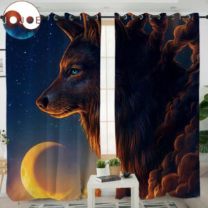 night guardian wolf native american pride living room curtain 1