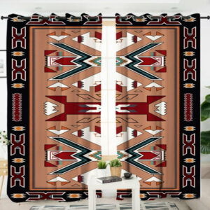 orange geometric native american living room curtain 1