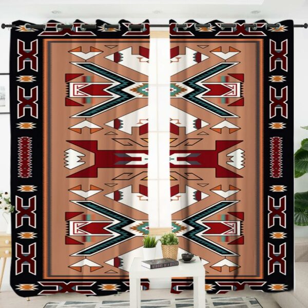 orange geometric native american living room curtain