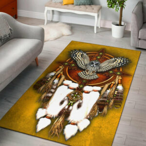 owl dreamcatcher yello native american area rug 1