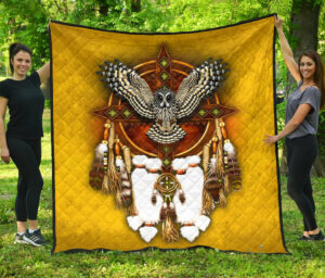 owl yellow native american premium quilt