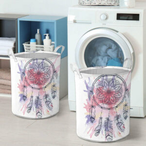 pink water color dream catcher laundry basket 1