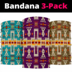 purple brown blue tribe design native american bandana 3 pack