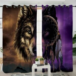purple mountain wolf dreamcatcher native american design window living room