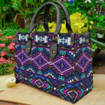 purple tribe pattern leather bag