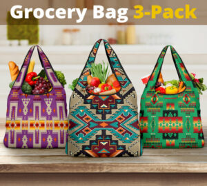 purple tribes pattern native american grocery bag 3 pack 1