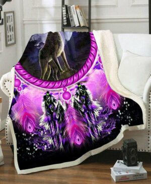 purple wolf dream fleece blanket