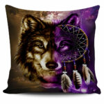 purple wolf dreamcatcher native american pillow covers