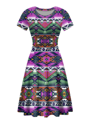 rnd0001 native tribes pattern round neck dress