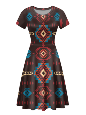 rnd0002 native tribes pattern round neck dress