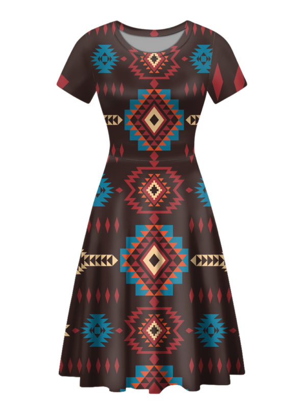 rnd0002 native tribes pattern round neck dress