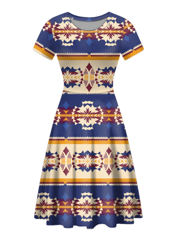 rnd0004 native tribes pattern round neck dress