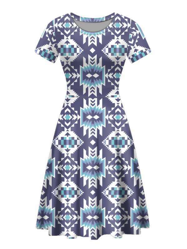 rnd0005 native tribes pattern round neck dress