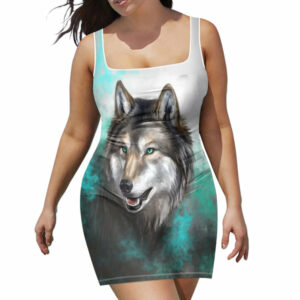 snd23 wolf smoke green native square neckline dress 1