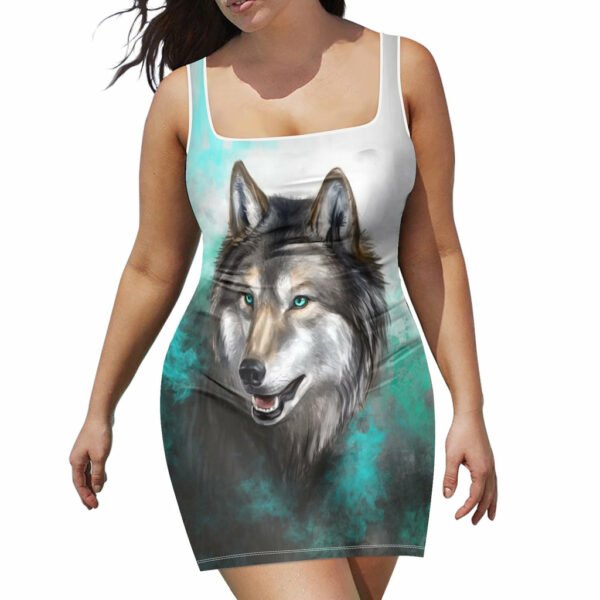 snd23 wolf smoke green native square neckline dress