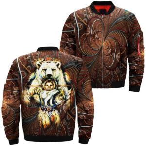 the native american dreamcatcher from the mountain with a spirit bear bomber