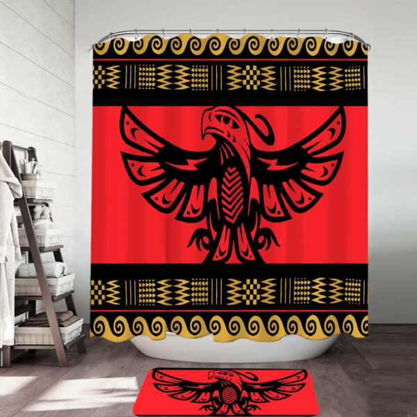 the thunderbird red pattern native american shower curtain