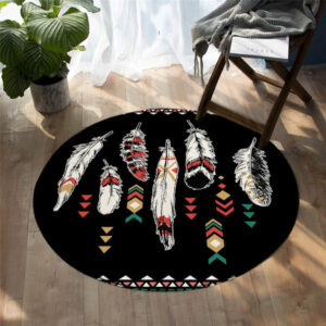 tribal black feather round carpet 1