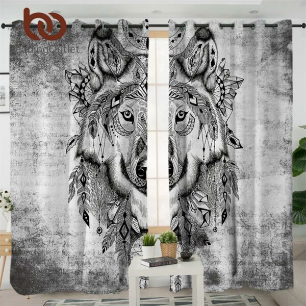 tribal wolf native american design window living room curtain no link