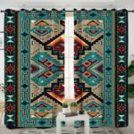tribe blue design native american living room curtain