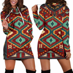 tribe ethnic red pattern native american hoodie dress 1