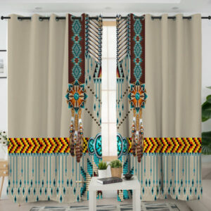 turquoise blue pattern breastplate native american living room curtain 1