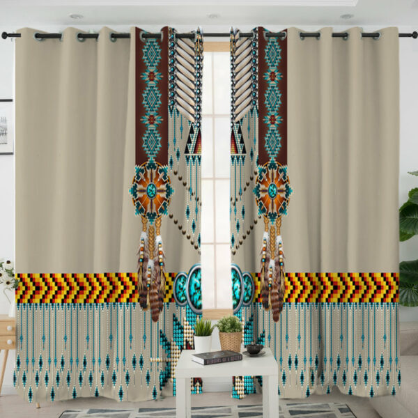 turquoise blue pattern breastplate native american living room curtain