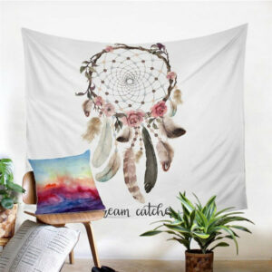 watercolor dreamcatcher feathers tapestry 1