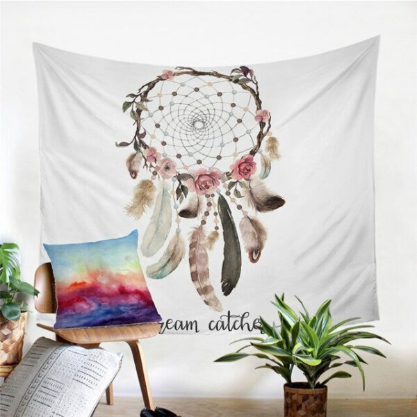 watercolor dreamcatcher feathers tapestry