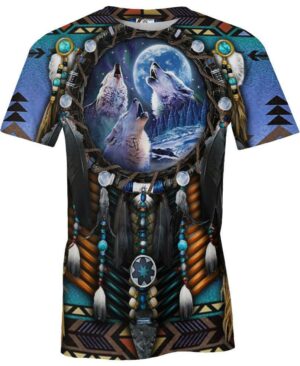 welcomenative blue wolf dreamcatcher 3d t shirt all over print t shirt