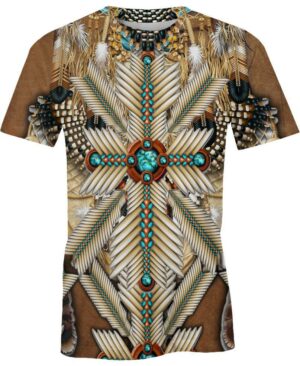 welcomenative brown white bead feather 3d t shirt all over print t shirt