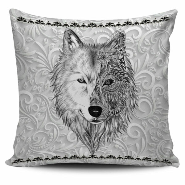 white wolf head native american pillow covers