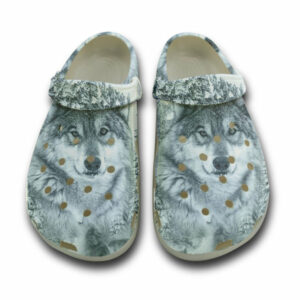 wihte wolf crocs clog shoes for women and men