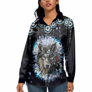 wolf blue headdress 3d long sleeve blouse