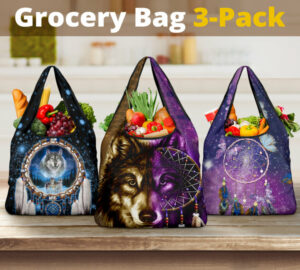 wolf dream catcher grocery bags 1