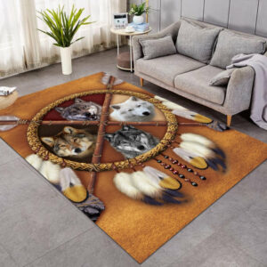 wolf dreamcatcher native american area rug 1