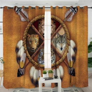 wolf lion tiger leopard bear native american design living room curtain 1