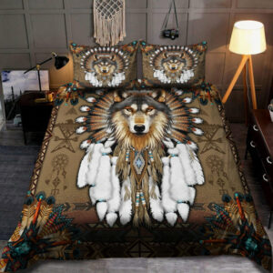 wolf native american bedding set 3
