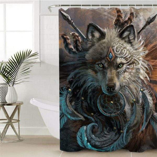 wolf warrior waterproof native american pride shower curtain