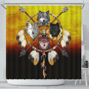 wolves warrior native american design shower curtain 1