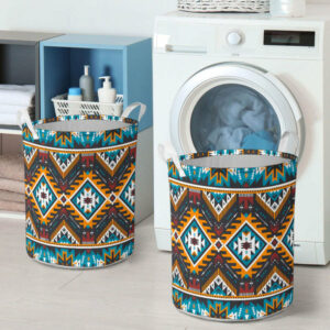 yellow aztec geometric laundry basket 1